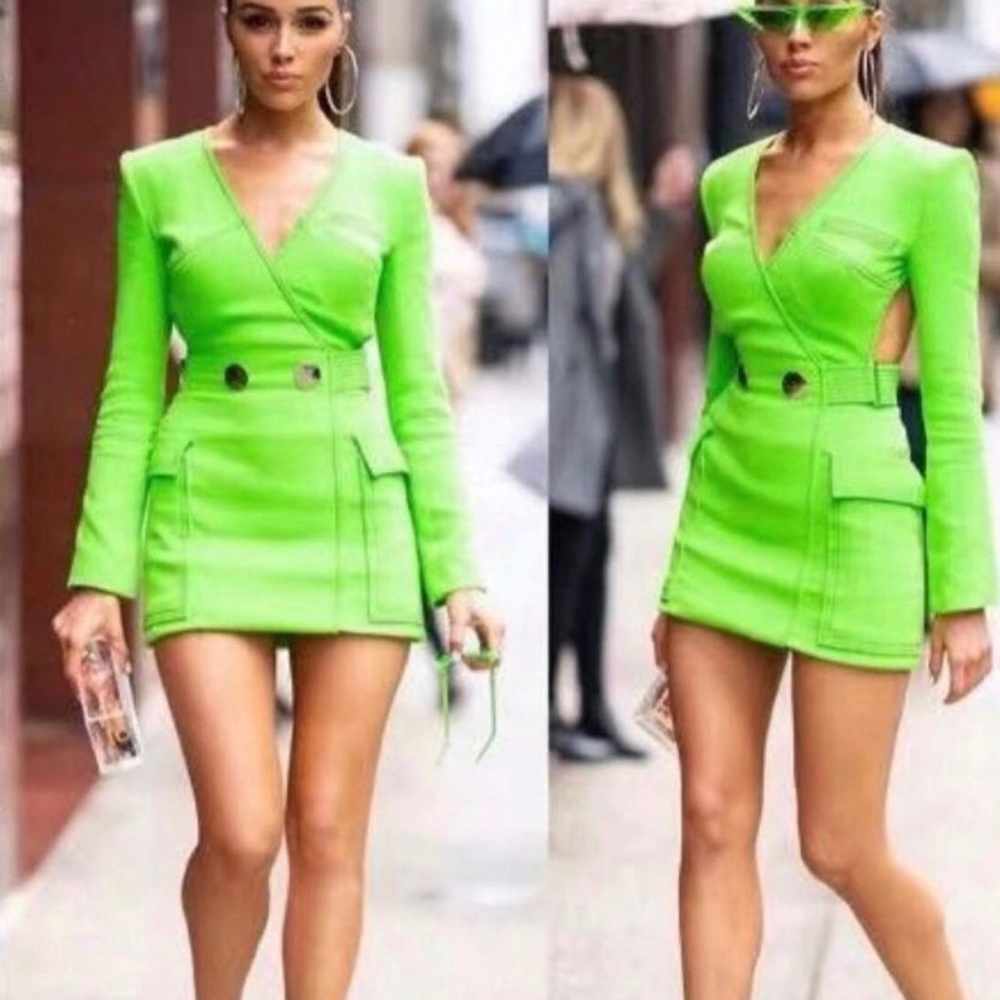 Cut out side dress with gold buttons